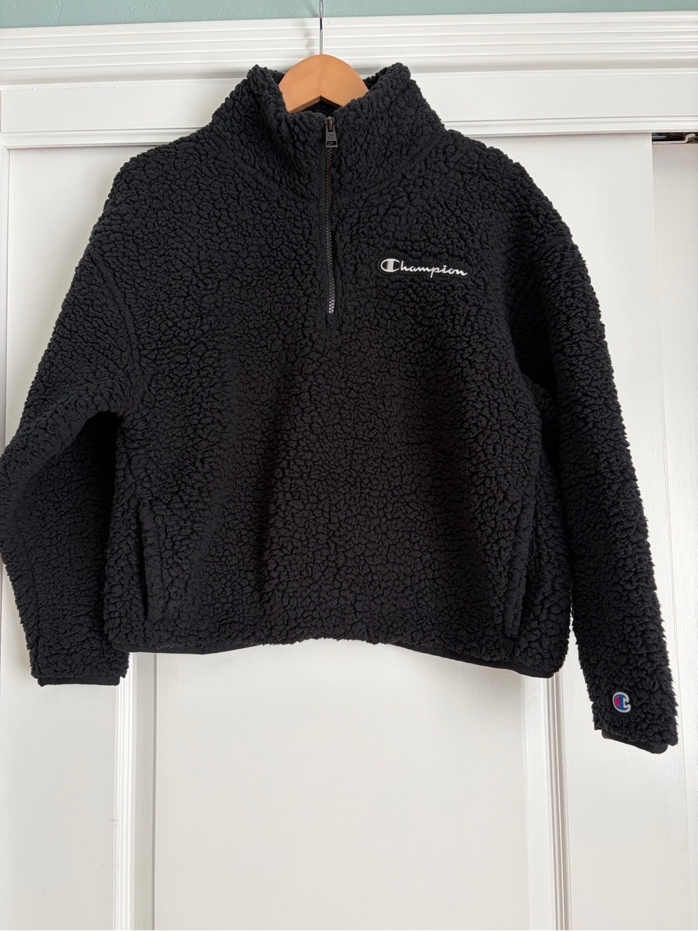 Champion Sherpa Fleece Quarter Zip Pullover Black Women’s Medium Cozy Teddy Jack